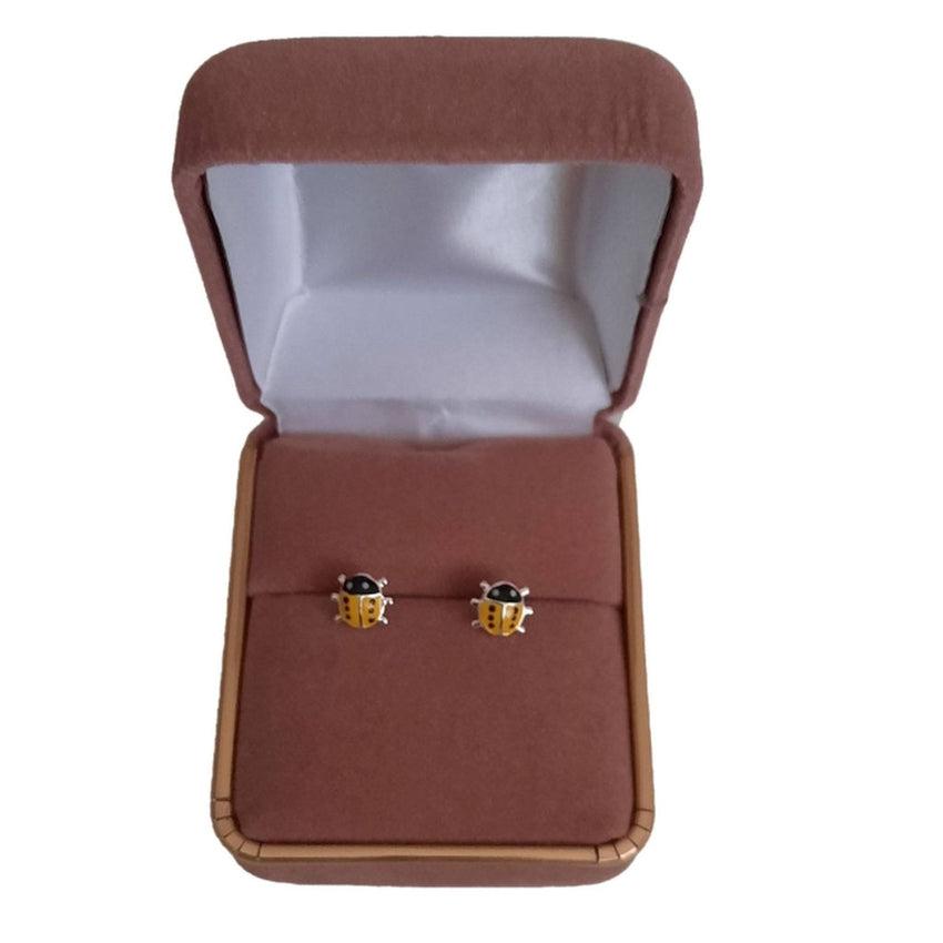 Yellow Sterling Silver Ladybird Childrens Stud Earrings