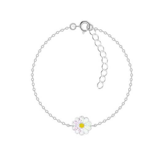 Young Childs Daisy Flower Silver Bracelet